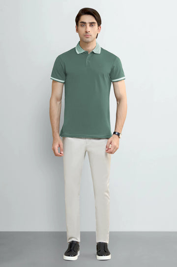 Green Tipping Collar Polo