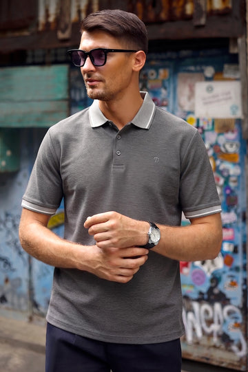 Heather Grey Tipping Collar Polo