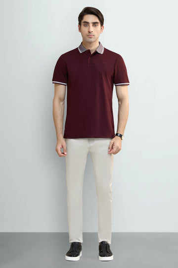 Maroon Tipping Collar Polo