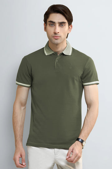 Olive Tipping Collar Polo