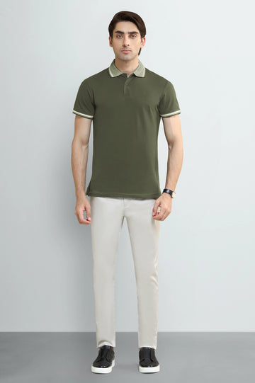 Olive Tipping Collar Polo
