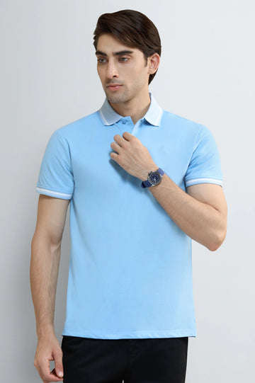 Sky Blue Tipping Collar Polo