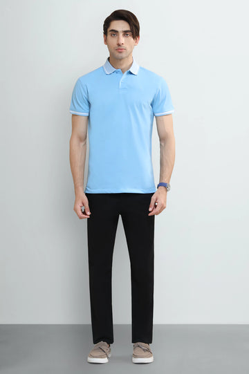 Sky Blue Tipping Collar Polo
