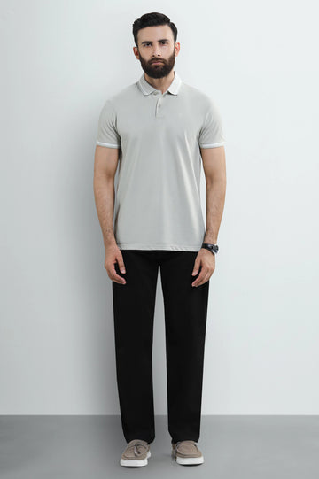 Grey Solid Collar Polo