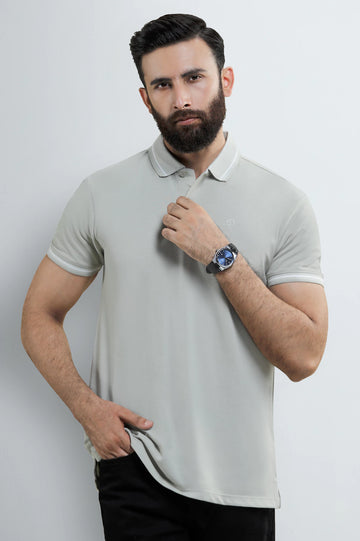 Grey Solid Collar Polo