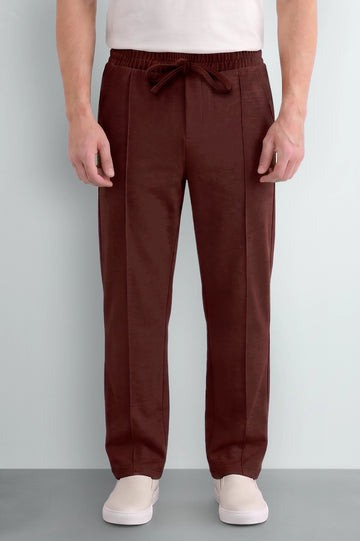 Maroon Causal Knitted Pintuck Trouser