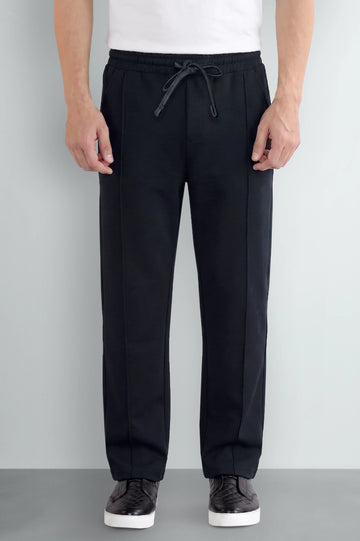 Navy Blue Causal Knitted Pintuck Trouser