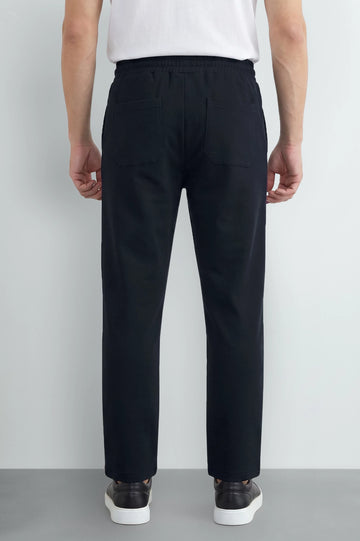 Navy Blue Causal Knitted Pintuck Trouser