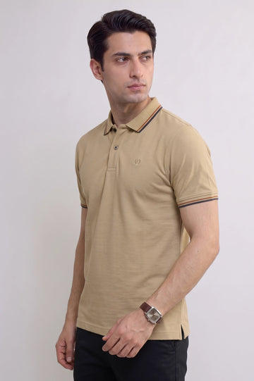 Men's Khaki Tipped Polo Shirt