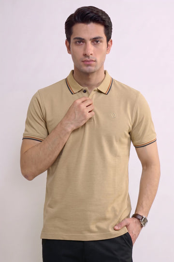 Men's Khaki Tipped Polo Shirt