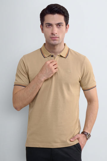Men's Khaki Tipped Polo Shirt