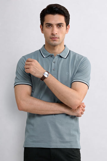 Men's Light Blue Tipped Polo Shirt