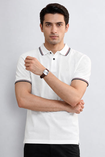 Men's White Tipped Polo Shirt