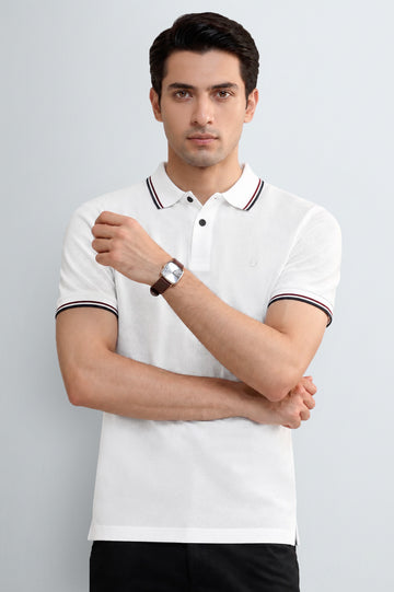 Men's White Tipped Polo Shirt
