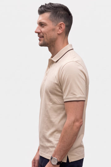 Men's Beige Knit Polo Shirt