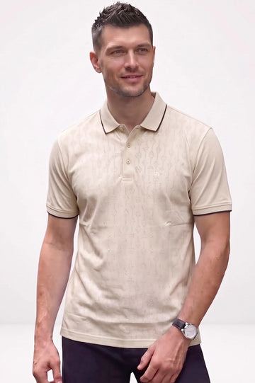 Men's Beige Knit Polo Shirt