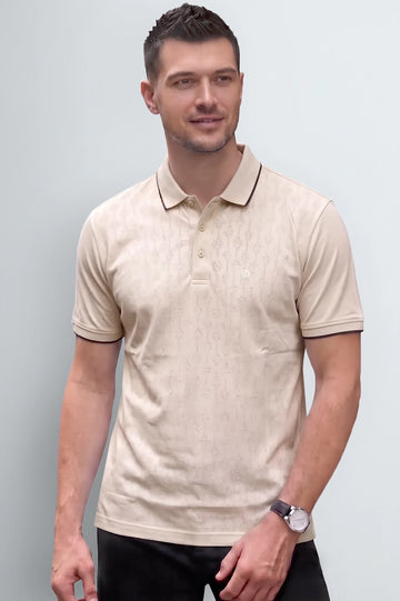 Men's Beige Knit Polo Shirt