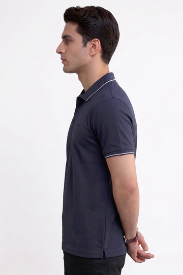 Men's Blue Knit Polo Shirt