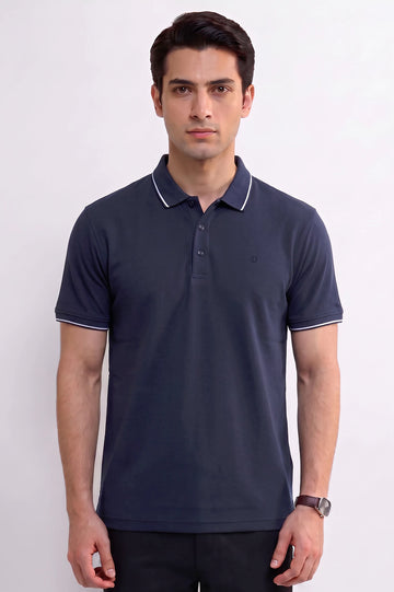 Men's Blue Knit Polo Shirt