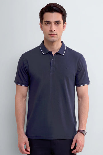 Men's Blue Knit Polo Shirt