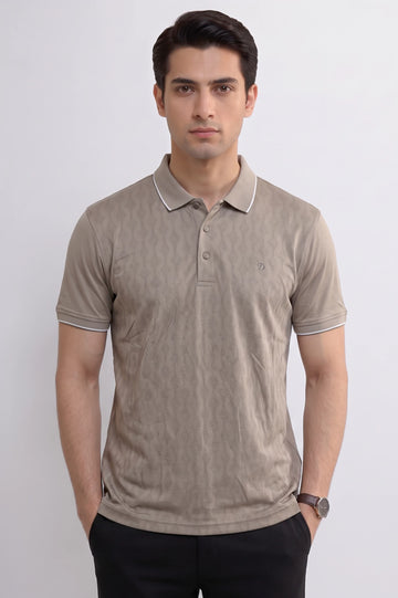 Men's Light Brown Knit Polo Shirt
