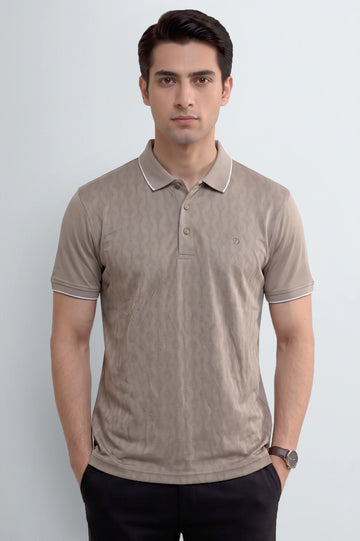 Men's Light Brown Knit Polo Shirt