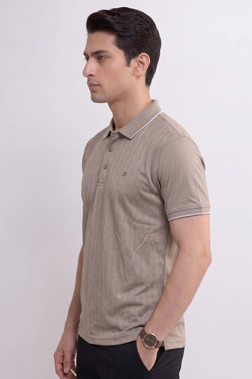 Men's Light Brown Knit Polo Shirt