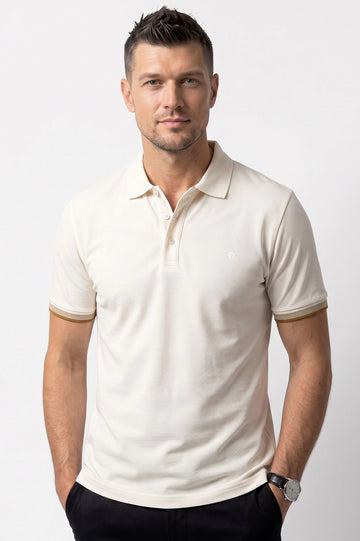Men's Off White Knit Polo Shirt
