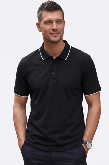 Men's Black Tipping Collar Polo Shirt
