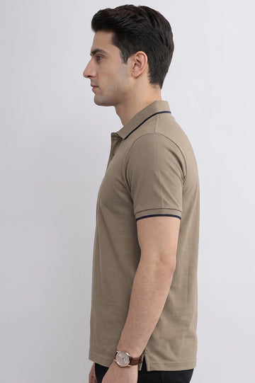 Men's Khaki Tipping Collar Polo Shirt