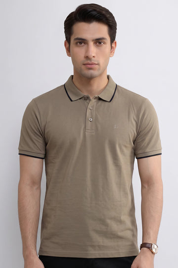 Men's Khaki Tipping Collar Polo Shirt