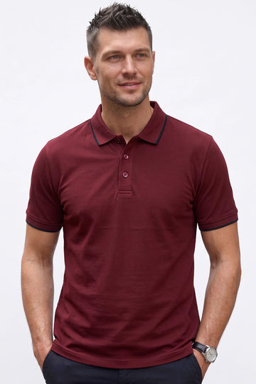 Men's Maroon Tipping Collar Polo Shirt