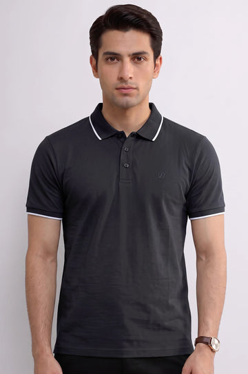Men's Navy Blue Tipping Collar Polo Shirt