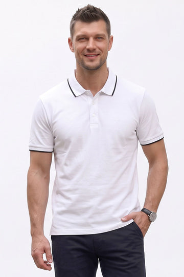 Men's White Tipping Collar Polo Shirt