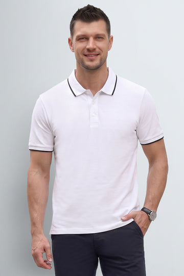 Men's White Tipping Collar Polo Shirt