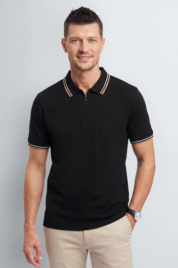 Men's Black Half-Zip Polo Shirt