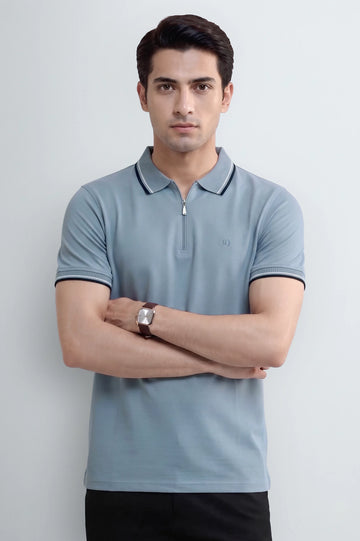Men's Light Blue Half-Zip Polo Shirt