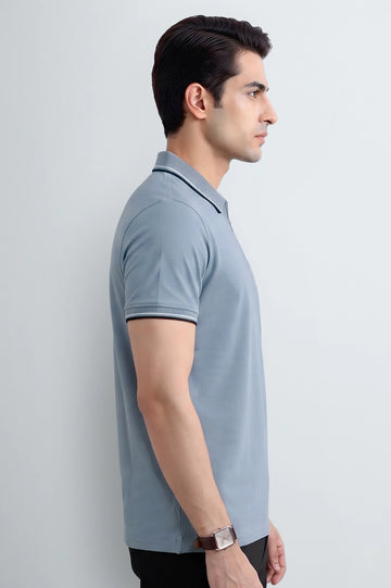 Men's Light Blue Half-Zip Polo Shirt