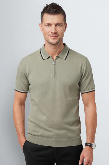 Men's Light Green Half-Zip Polo Shirt