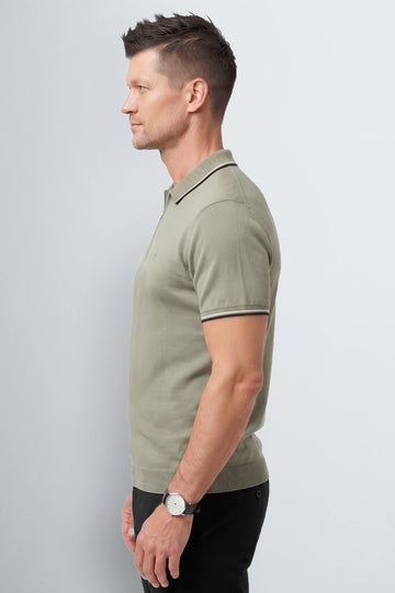 Men's Light Green Half-Zip Polo Shirt