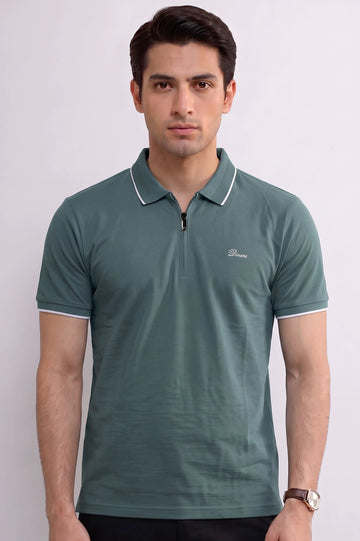 Men's Aqua Zipper Polo Shirt