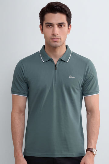 Men's Aqua Zipper Polo Shirt