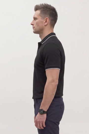Men's Black Zipper Polo Shirt
