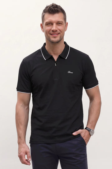 Men's Black Zipper Polo Shirt