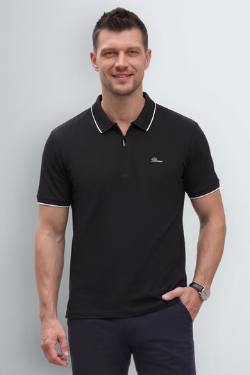 Men's Black Zipper Polo Shirt