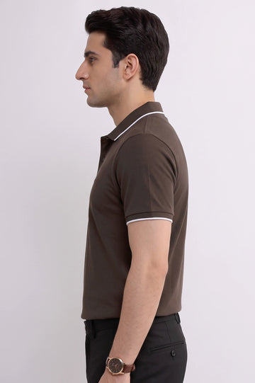 Men's Brown Zipper Polo Shirt