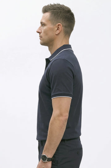 Men's Navy Blue Zipper Polo Shirt