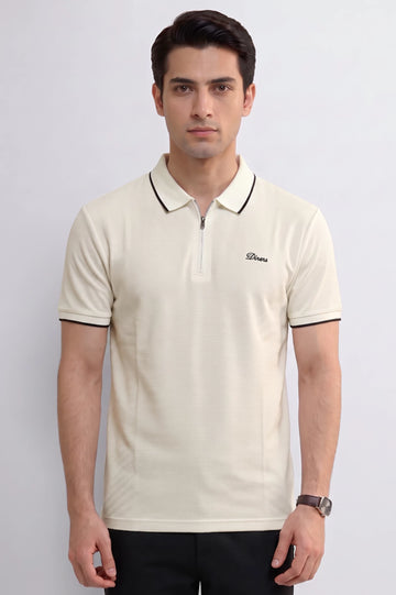 Men's Off White Zipper Polo Shirt