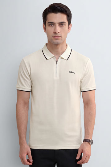 Men's Off White Zipper Polo Shirt