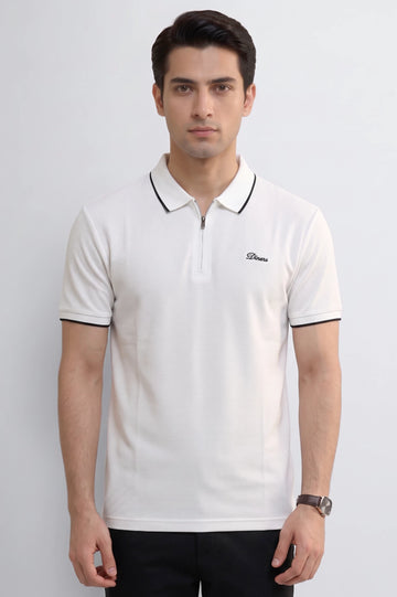 Men's White Zipper Polo Shirt